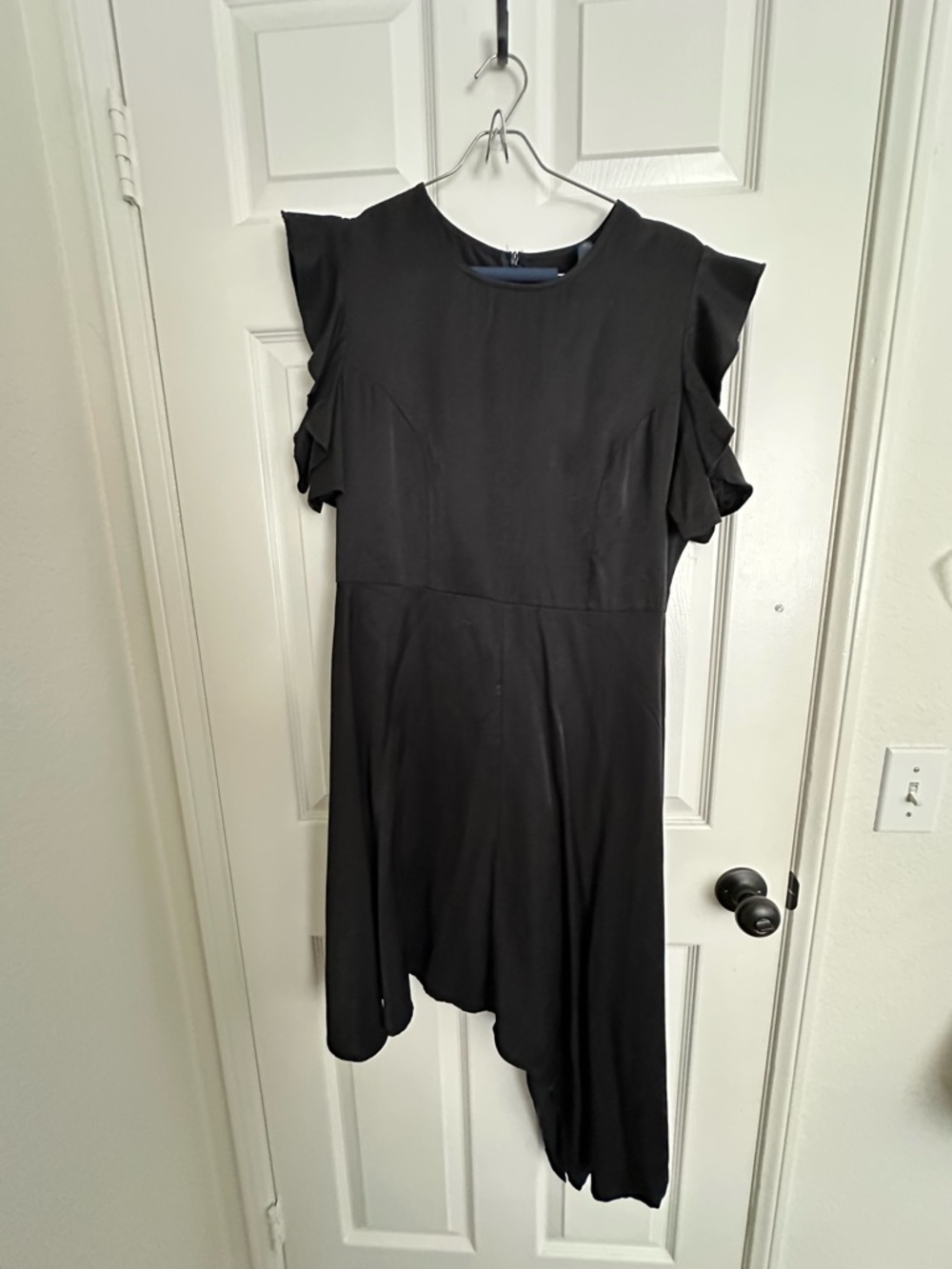 Women's Black Ruffle Sleeve Asymmetric Dress